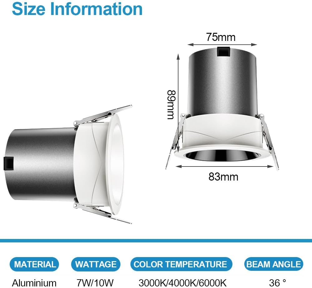 7 Pcs LED Recessed Lighting, 3000K/4000K/6000K Selectable, Retrofit Can Lights with Baffle Trim,Deep Anti-Glare COB Spotlights Eyeball Retrofit Recessed Ceiling Light