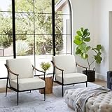 RNKSFX Modern Accent Chairs Set of 2 for Living Room Bedroom Mid Century Arm Chairs Upholstered Office Accent Chairs Comfy Waiting Room Chairs with Metal Frame, Cream White