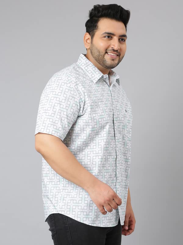 Image of White Grey Connecting Checks Half Sleeve Shirt Men's Plus Size