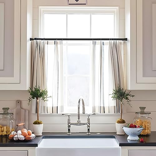 Image of 4Pack Tension Rods for Windows 28 to 48 Inch Black Curtain Rods no Drilling Tension Rod Curtain Rod Adjustable Tension Curtain Rods Expandable Pressure Spring Tension rods for Closet
