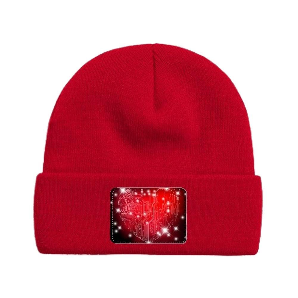 no/no Black Red Heart Shaped Valentine Beanie Hat Warm Cozy Knitted Cuffed Skull Cap