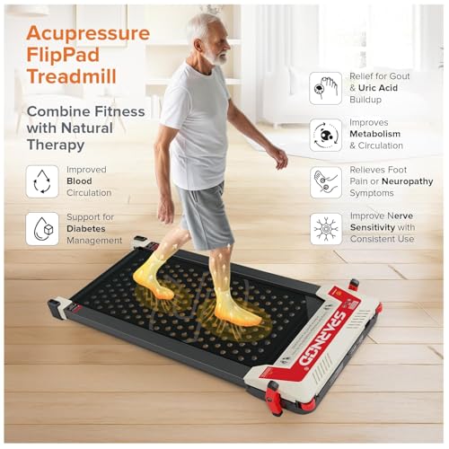 Image of Sparnod Fitness Walking Pad Treadmill for Home & Office Use | Compact & Portable | Quiet DC Motor | LED Display | No Installation (Black /Red)
