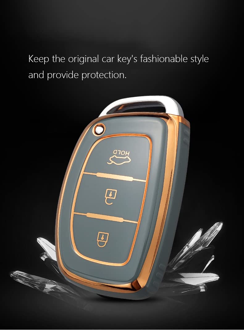 KUNIO Cover Chiave Auto TPU | Adatta Per Hyundai (i30, Tucson, Santa Fe, I40 E Altri) | 3 Pulsanti | Grigia | Con Portachiavi