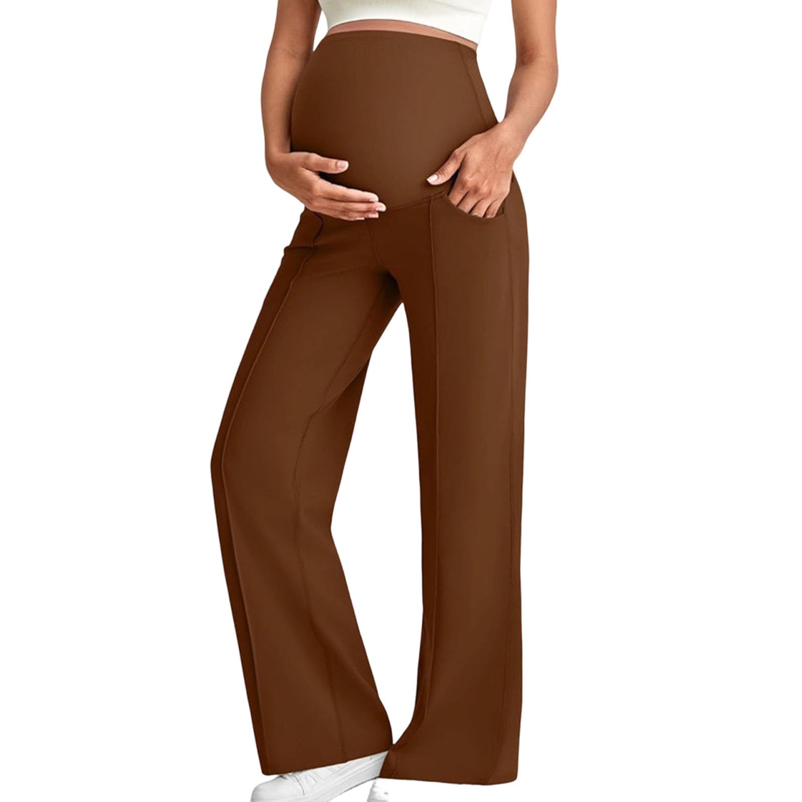 Pantalones de Maternidad para Mujer Cintura Alta Elástica Pantalon Deporte Pierna Ancha Rectos para Embarazo Suaves Cómodos Leggins Deportivos Push Up Casual Ropa de Maternidad de Hogar, Yoga