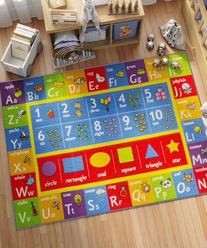 Image of KC Cubs 5x7 ABC Alphabet, Numbers & Shapes Rug – Educational Non-Slip Play Mat Carpet for Kids, Toddlers, Nursery, Classroom, Playroom, Baby Daycare