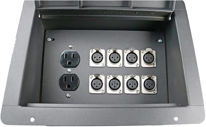 Elite Core FBL12 Recessed Floor Box - 12 XLR Inputs + Duplex AC Outlet With Back Box, Black