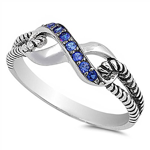 Oxford Diamond Co Blue Sapphre Love Infinity Knot .925 Sterling Silver Ring Size 9