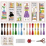 ACRNIGHEET 6PCS Cross Stitch Bookmark Kit for Beginner Bookshelves Stamped Cross Stitch Kits for Adults DIY Embroidery Bookmark Kits Crossstitch Kits Adult with Instructions Hand Craft Gift 11CT