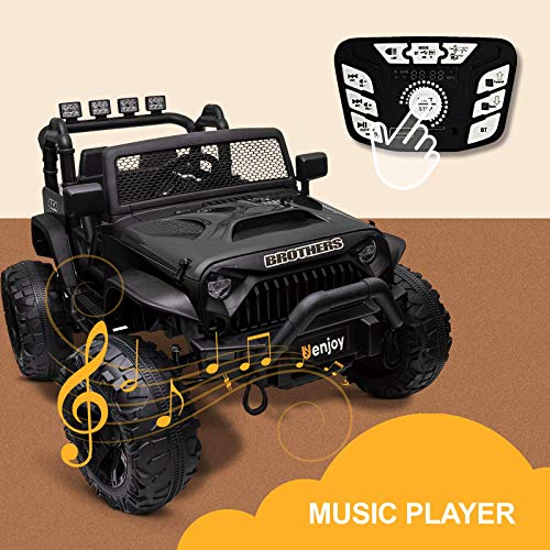 Uenjoy 12V Large Kids Electric Ride on Car 2 Seats Motorized Truck Battery Powered Children Electric Vehicles, Wheels Suspension, Remote Control, LED Lights, Music, Bluetooth, Black