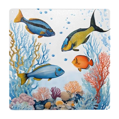 JAYWIS Colorfish in the sea - Impression unique en métal - Décoration murale vintage - 30 x 30 cm - Plaque en métal avec fer pour bars, cafés et restaurants