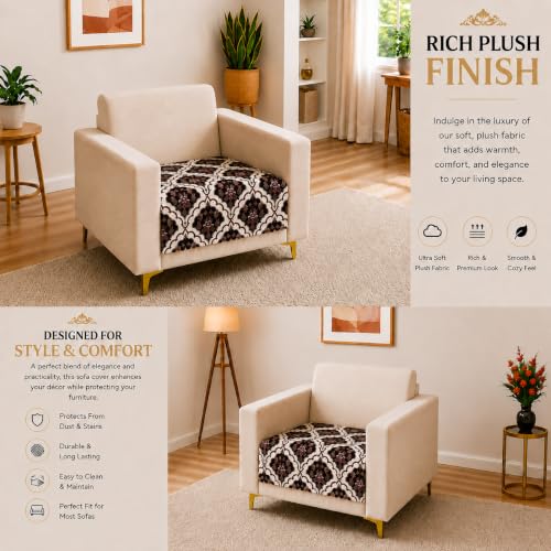 Image of Homerz Premium Printed Quilted Velvet Sofa Slip Cover Protector, Sofa Mat, Exact Size, Antislip Cover (Botanica, 1 Seater, Half)