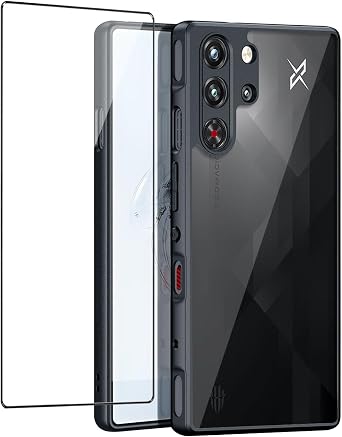 QUIETIP Case for RedMagic 10 Pro/10S Pro with Screen Protector,Clear Hard PC Shockproof Cover,Black