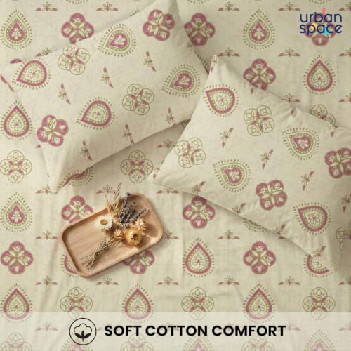 Image of Urban Space 144 TC Divine 100% Cotton Bedsheet for Double Bed with 2 Pillow Covers, Queen Bedsheet (Size 90 x 100 inches, Aabha-Butter Cream, Double)
