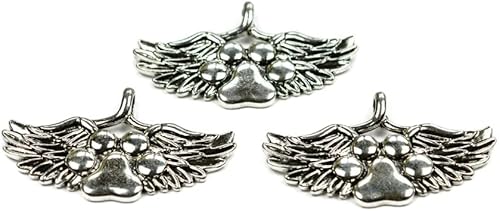Miniatura 2 de 5 patas de perro con alas de ángel, dijes grandes de tono plateado, suministros para hacer joyas, manualidades, Metal, Sin gemas.