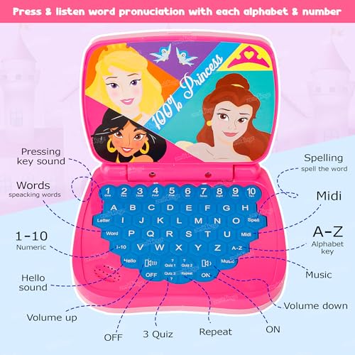 Image of Zest 4 Toyz Educational Laptop for Kids Toy with Lights and Sounds Learning Laptop Educational Toy Alphabet and Numbers Portable Battery Powered Birthday Gift for Girls (Princess Theme)