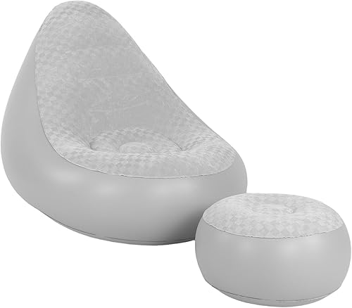 Miniatura 3 de Salón inflable con reposapiés PVC flocado a prueba de agua plegable inflable sofá silla para el hogar camping gris