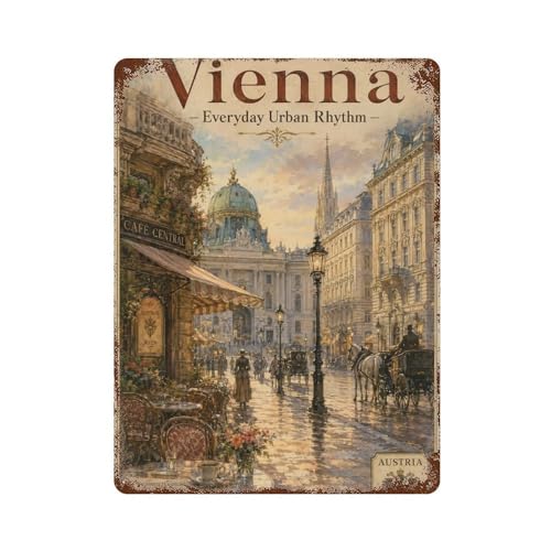 Décoration murale rétro en fer VIENNA affiche vintage de style 40x30 cm