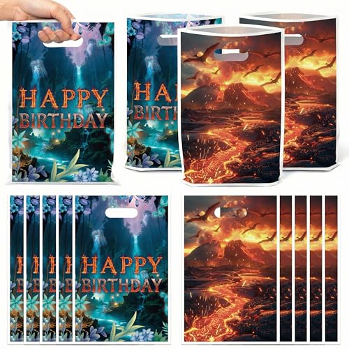 Andi Cppss Movie Theme Party Favor Bags - 50PCS Double-Sided Water Fire Themed Favor Goodie Bags for Birthday Party Decorations Volcano Plastic Gift Bag with Handle for Movie Lover Birthday Supplies