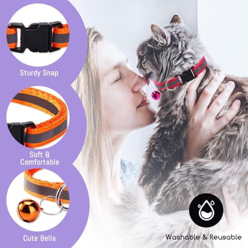 JEYORZY 6-Pack Personalisiertes Katzenhalsband, Katzenhalsbänder Quick Release Reflective Kitten Halsband mit Glocke, Katzenhalsband Anti-Strangulation, für Katzen oder Kätzchen