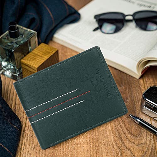 Image of Dezire Crafts Men Formal, Casual Black Artificial Leather Wallet (6 Card Slots) (Green)