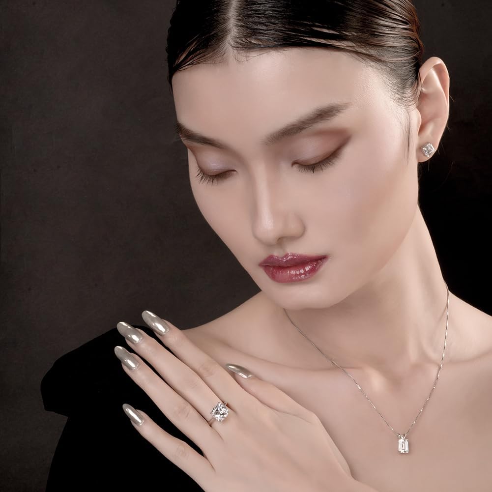 Solitaire Pendant for Women, Emerald/Square Princess/Marquise/Trillion Cut CZ Necklaces, 18K White and Gold-plated 925 Sterling Silver Ideas Gift, Jewelry Box Packed - Image 8