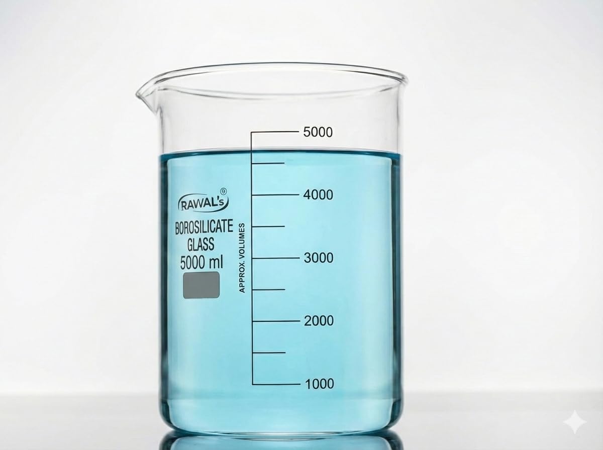 RAWAL'S 5000ml Borosilicate Glass Beaker – Heat Resistant, Accurate Measurement, Durable & Safe for Laboratory & Kitchen Use