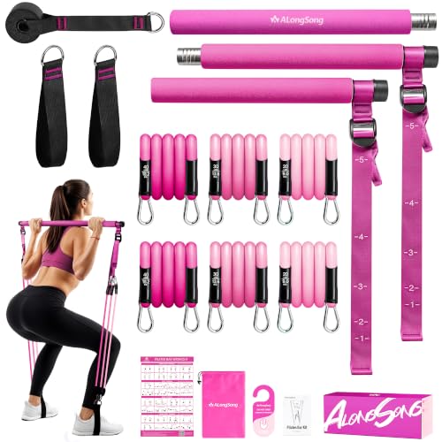 Image of Upgraded Pilates Bar Kit with Resistance Bands Natural Latex for Women & Men, Heavy-Duty Stainless Steel Multifunctional Yoga Pilates Stick for Home Gym Exercise Fitness Equipment Full-Body Workouts
