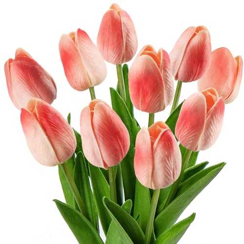 dellyy Tulipani artificiali, 10 pezzi, tulipani artificiali come veri, fiori artificiali, decorazione per soggiorno, camera da letto, tulipani artificiali come veri, non è necessario innaffiare piante