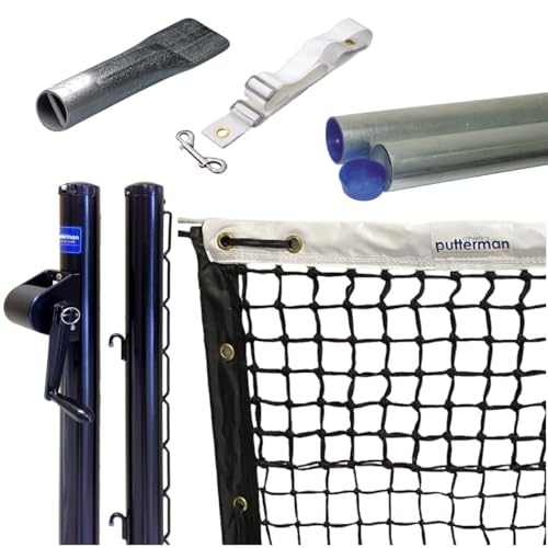 Putterman Tennis Posts – Permanent Court Kit – 2 7/8” OD, Round, External Wind, Black – Optional Ground Sleeves