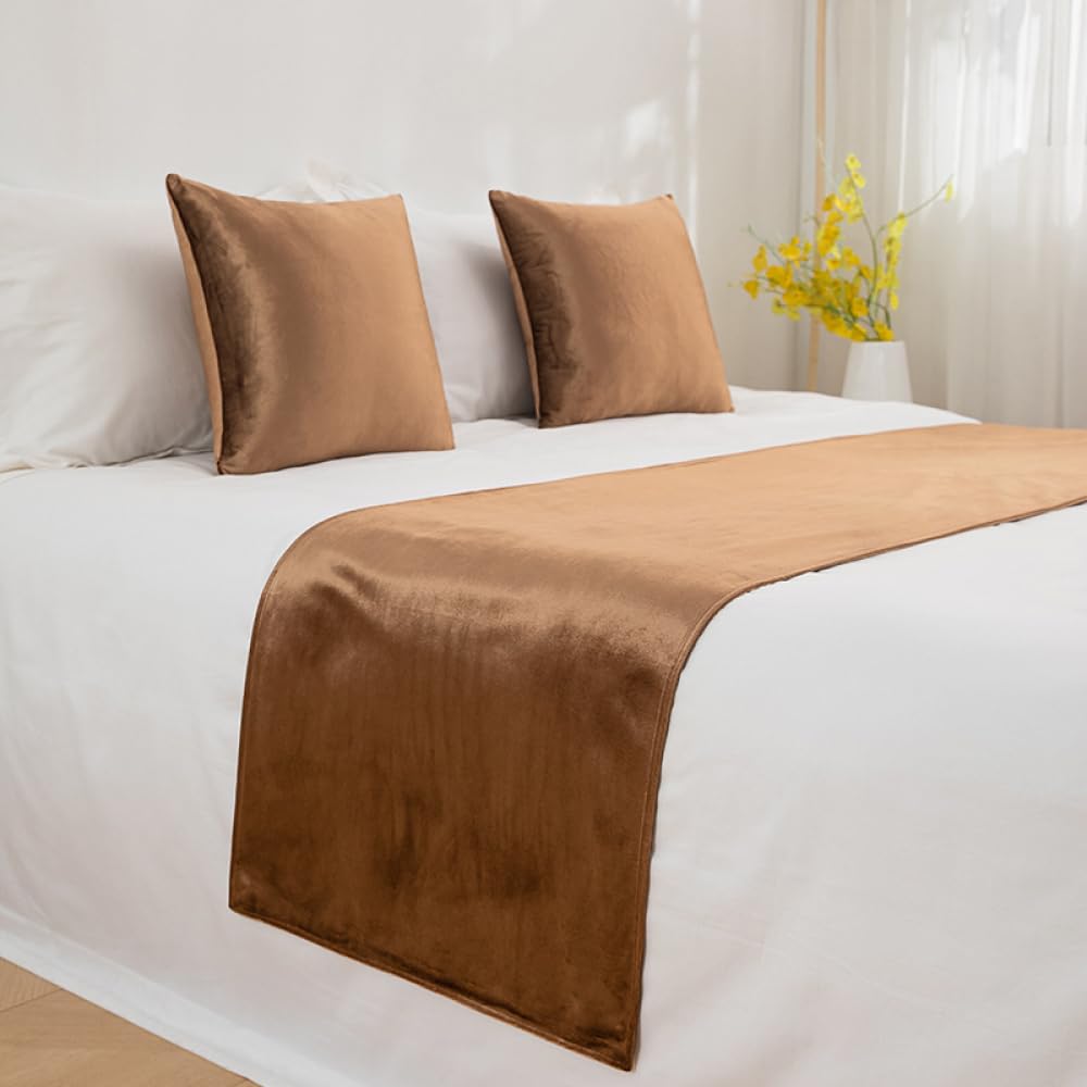 JANEMUA Bed Runners, Double-Sided Bed Scarves, Runner Scarf Protector for Bedroom Home Hotel Decor-Brown||45 * 180cm for 1.2m bed