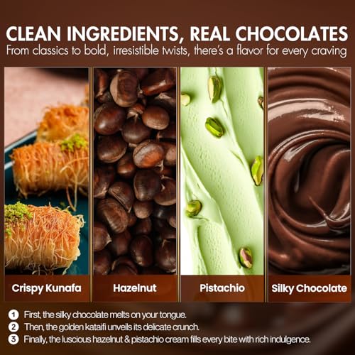 Image of Fronia Kunafa Chocolate Combo Pack Dubai Style - Pistachio & Hazelnut Kunafa Chocolate Dessert, Milk Chocolate with Creamy Pistachio & Hazelnut Filling & Crunchy Kunafa Layers | 100g Each