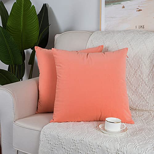 Artcest Set Of 2, Decorative Square Velvet Throw Pillow Cases For Bedroom And Sofa, Soft Solid Cushion Covers For Couch And Car, 18"X18" (Coral) #TOP2