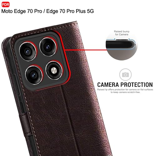 Image of TheGiftKart Flip Back Cover Case for Motorola Moto Edge 70 Pro /Edge 70 Pro Plus 5G | Dual-Color Leather Finish | Inbuilt Stand & Pockets | Wallet Style Flip Cover Case (Faux Leather, Coffee & Brown)
