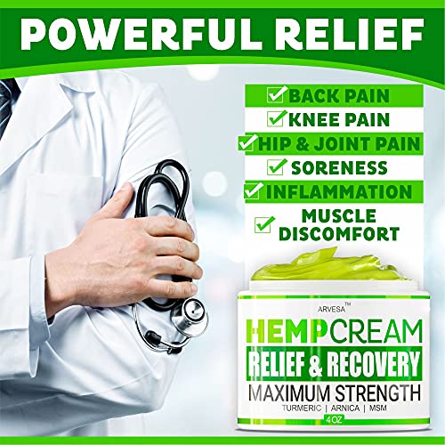 Natural Hemp Cream for Joints, Muscles, Back, Neck, Knees, Hips, Foot, Nerves, Shoulders - Maximum Strength Gel with MSM, Turmeric, Arnica, Aloe, Menthol - Natural Hemp Oil Extract Lotion - 4 fl oz - Image 4