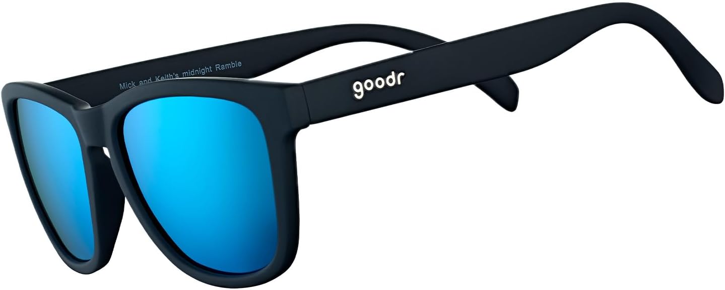 Mick & Keith's Midnight Ramble Polarized Sunglasses for Men & Women, Medium Sized (OG), Black Solid Frame with Blue Mirrored Reflective Lenses, UV400 Protection, No Slip, No Bounce