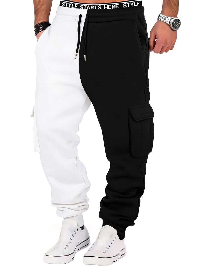 CLOAKA Jogginghose Herren Baumwolle Casual Baggy Jogginghose Elastische Taille mit Kordelzug Cargo Sweatpants Herren mit Taschen