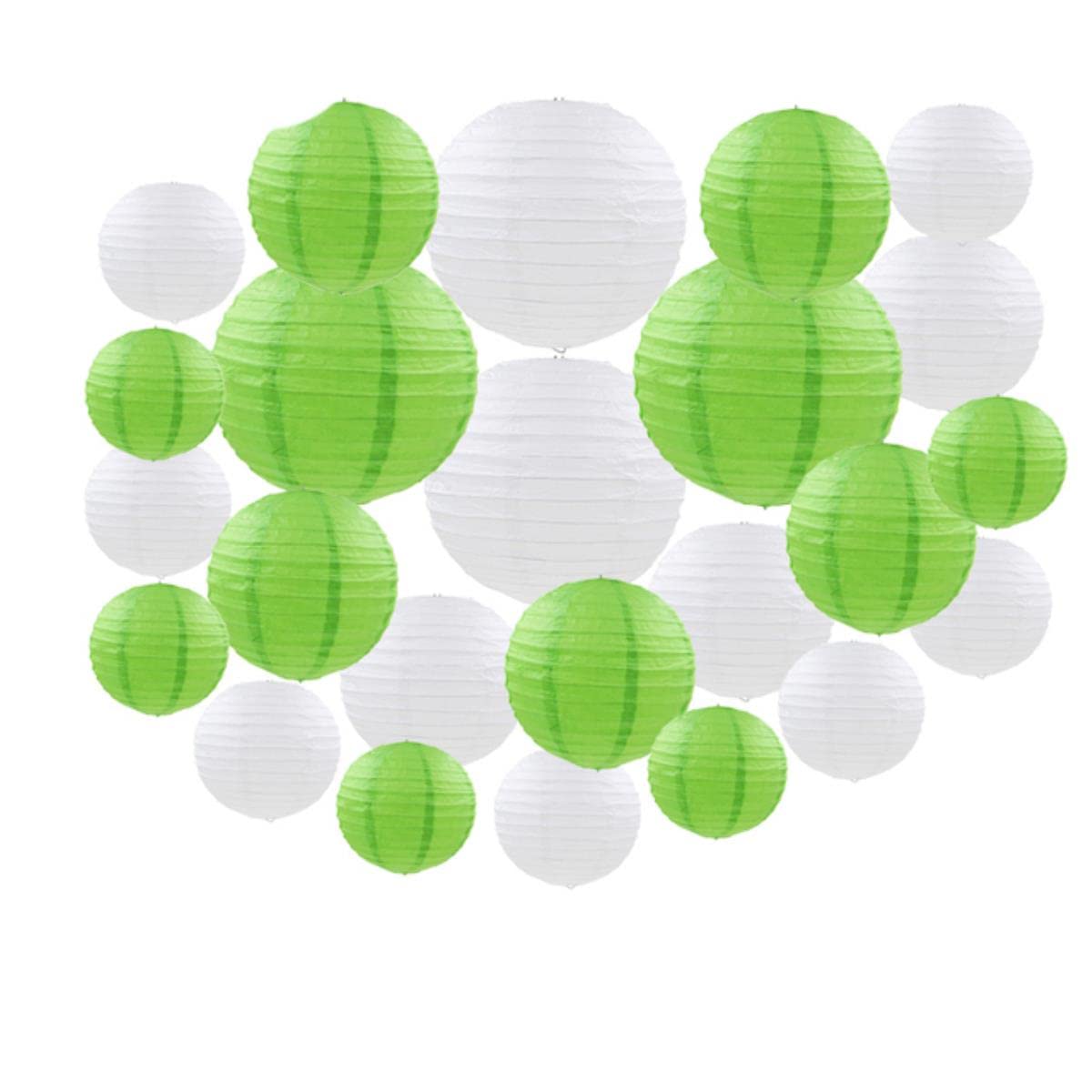 30 Pcs/Lot 4 ''-12'' Mix SizePaper Ball Lampion Suspendu Blanc Décoration De Mariage Lanternes En Papier Abat-Jour Party Decor-30pcs blanc vert