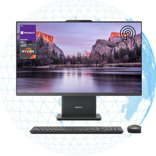 Image of Lenovo 2025 IdeaCentre I 27 inch 100Hz FHD Touchscreen Business All-in-One Desktop, AMD Ryzen 7 7735HS, 64GB DDR5 RAM, 2TB SSD, Wireless Keyboard & Mouse, Wi-Fi 6, Windows 11 Pro, Grey