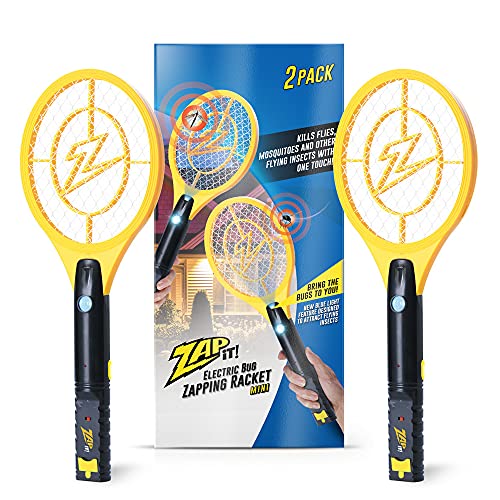 Zap It Bug Zapper Rechargeable Bug Zapper Racket with Blue Light Attractant, 4,000 Volt, USB Charging Cable, 2 Pack