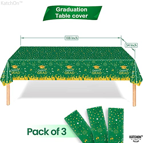 Image of KatchOn Graduation Decorations 2026, Green and Gold Graduation Tablecloth Pack of 3, 108x54 Inch, Congrats Grad Tablecloth | Green Tablecloth for Class of 2026 Congrats Grad Table Covers