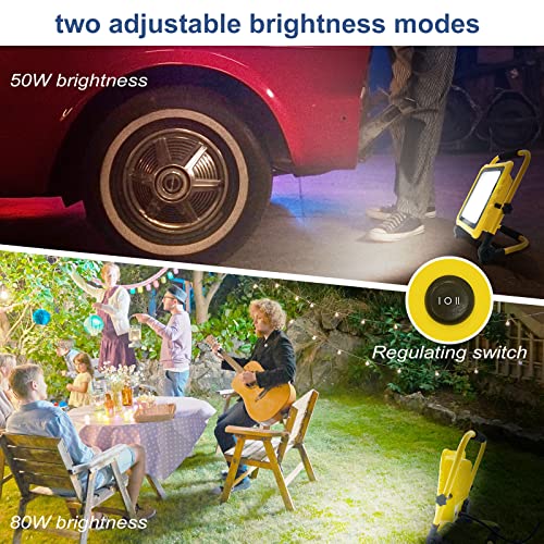 10000Lm Led Work Light, Lhotse 80W Portable Flood Light With Socket & Switch, Outside Work Lights With Stand,16.4 Ft Cord, 2 Brightness Modes Adjustable Worklight For Workshop Garage,Construction Site #TOP3