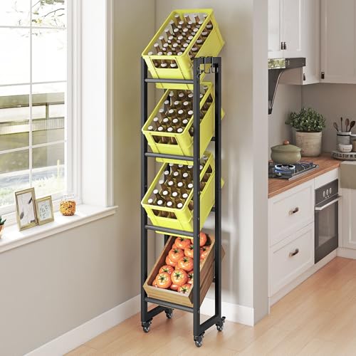 DWVO getränkekistenregal 4 kisten mit rollen,verstellbaren füße, Öffner, Metall Kistenregal mit 4 Ebenen für Bier, Obst, Gemüse, Wasser, Geeignet für den Einsatz in der Küche, speisekammer, garagen