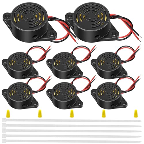 Image of MKBKLLJY 8PCS SFM-27 DC 3-24V Electronic Buzzer Alarm Sounder Continuous Sound Piezo Buzzer CYT1083 with Terminal Cap Cable Ties (200mm) for Motorcycle Car Alarm Smart Door Locks Microwave Ovens