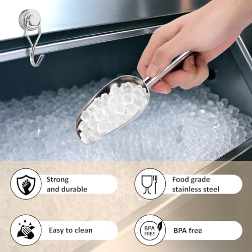 Image of Juome 3oz Stainless Steel Ice Scoop for Freezer with Magnetic Holder, Metal Ice Scoop for Ice Machine, Small Ice Cube Scooper for Freezer Bin for Ge Profile Opal 2.0 Nugget Ice Maker