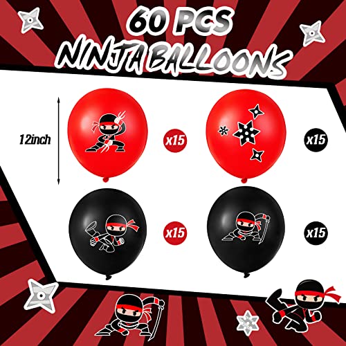 60 Pcs Ninja Balloons For Kids Ninja Birthday Party Favors Ninja Party Decorations Ninja Theme Party Supplies, Black And Red Latex Balloons #TOP1