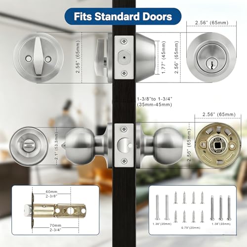 Knobonly Keyed Alike Exterior Door Knob, Round Outdoor Lock with One Sided Deadbolt, Stainless Steel, Satin Nickel Door Knobs, Silver Door Handle Sets, 1 Pack by Knobonly - Image 5