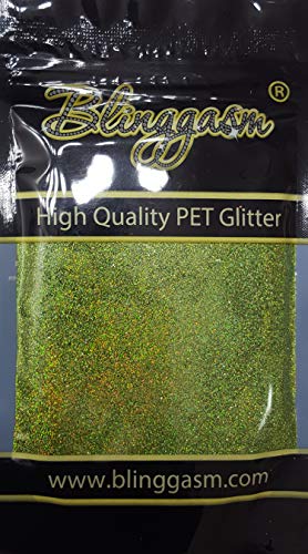 Blinggasm Premium Solvent Resistant Polyester Glitter 3.5 oz by Weight .008 or .015 for Tumblers Decoration Crafts Nails Cosmetics Body Paint (Holographic #12LB601 Light Green, .015 (1/64