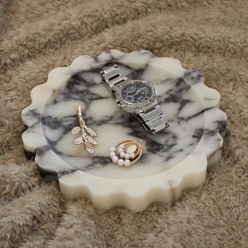 Natural Small Calacatta Viola Marble Tray 6.3", Round Scalloped T...