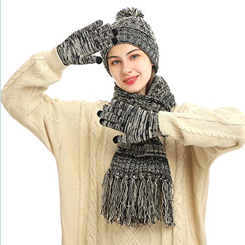 Gorro de invierno para mujer con bufanda de punto colorido y guantes 7
