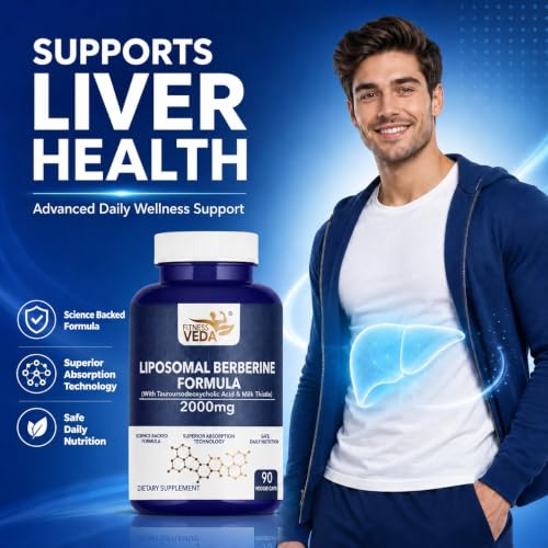 Image of Fitness Veda Liposomal Berberine 2000mg with TUDCA & Milk Thistle Extract | Advanced Liver Health & Metabolic Support Formula | Superior Absorption Technology | 90 Veg Capsules